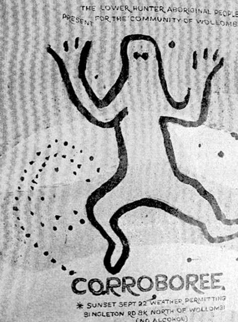 Poster for Wollombi Corroboree 1990. Artist A Davies. Wollombi Valley Prog Assoc 