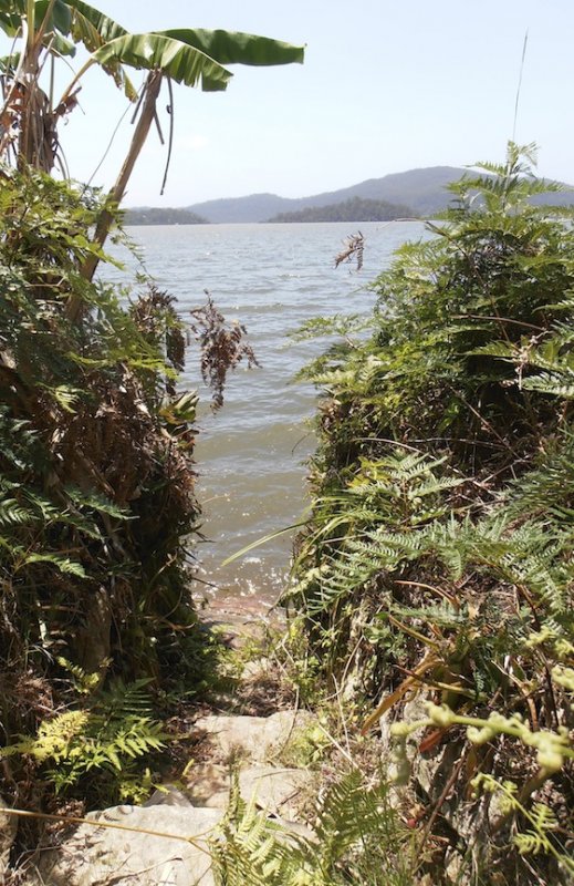Steps from house built by Henry Lewis at mouth of Marramarra Creek to Haswkesbury with view to Bar Island
